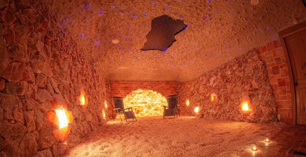 Salt therapy room supporting allergy relief